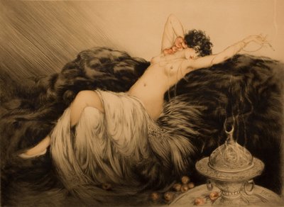 Nudo con pelliccia nera da Louis Justin Laurent Icart
