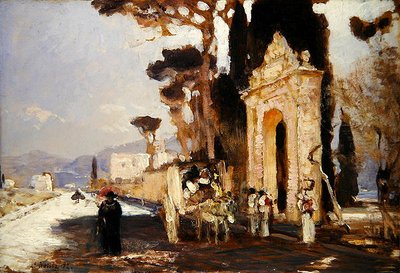 Una strada italiana con un cancello di un parco barocco da Louis Kolitz