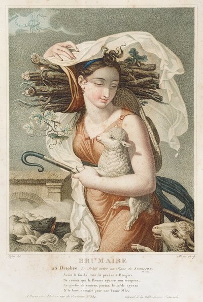 Brumaio (ottobre-novembre), secondo mese del calendario repubblicano, inciso da Tresca, francese, c.1794 da Louis Lafitte