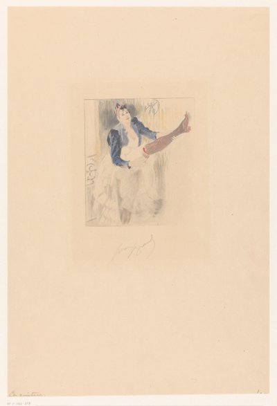 Ballerina di cancan che suona la chitarra sulla gamba da Louis Legrand (signed by artist)
