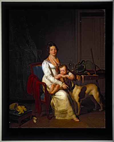 Una giovane donna con un bambino e un cane in un interno da Louis Leopold Boilly