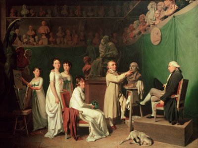 Jean Antoine Houdon (1741-1828) scolpisce il busto di Pierre Simon (1749-1827) Marchese de Laplace alla presenza di sua moglie e delle sue figlie, 1804 da Louis Leopold Boilly