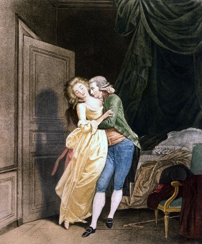 Resistenza morbida. Un uomo fa avances a una giovane donna molto elegante. Incisione di Boilly. da Louis Leopold Boilly