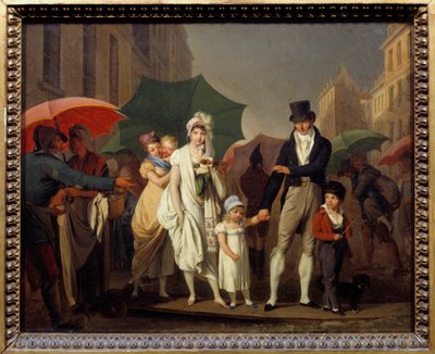 I borghesi sotto la pioggia a Parigi in moda del Primo Impero. Dipinto di Louis Leopold Boilly (1761-1845) XIX secolo da Louis Leopold Boilly
