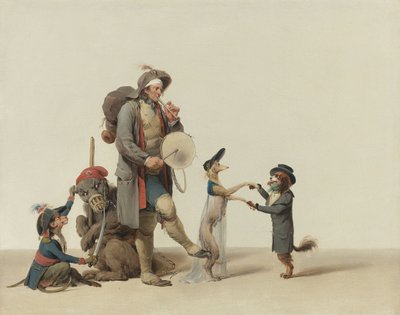 Un addestratore di animali con cani danzanti, un orso e una scimmia da Louis Leopold Boilly
