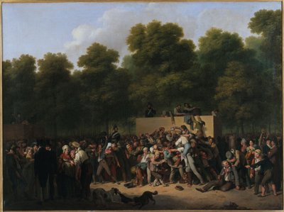 Francese: distribuzione di vino e di prodotti alimentari sugli Champs-Elysées in occasione del compleanno del Re da Louis Leopold Boilly