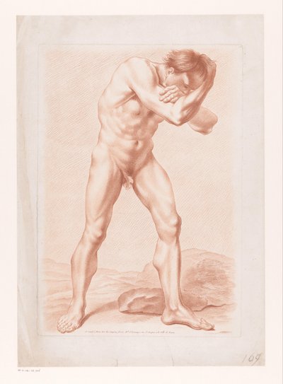 Uomo nudo in piedi con le braccia intorno alla testa da Louis Marin Bonnet (attributed to)
