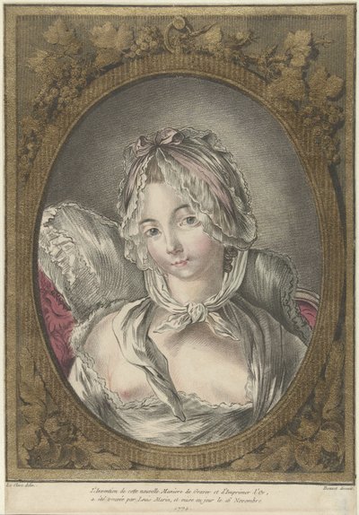 Busto di una giovane donna con un cappellino da Louis Marin Bonnet