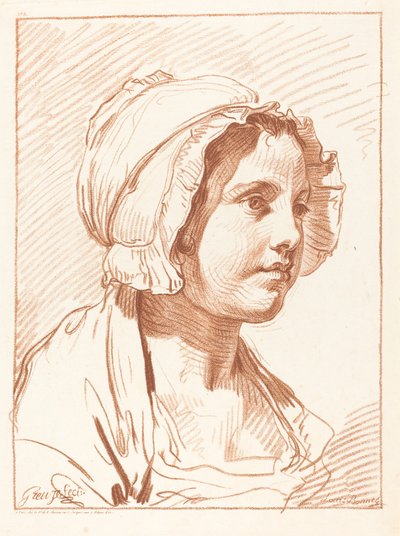 Testa di una giovane donna con cappello, prima del 1764 da Louis Marin Bonnet