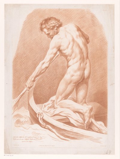 Uomo nudo che rema, visto di spalle da Louis Marin Bonnet