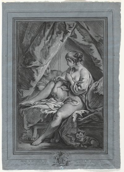 Giovane donna seduta su un letto, 1764-1767 da Louis Marin Bonnet