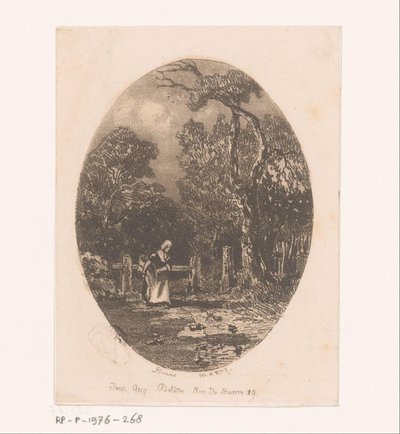 Paesaggio con contadina davanti a un cancello da Louis Marvy