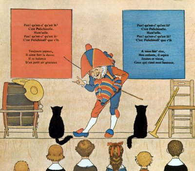 Spartito e illustrazione della canzone per bambini Punchinello, 1898 da Louis Maurice Boutet de Monvel