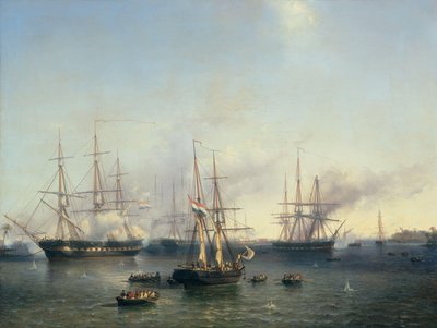 Conquista di Palembang, Sumatra in Indonesia, da parte del tenente generale De Kock, 24 giugno 1821 da Louis Meijer (signed by artist)