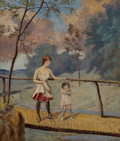 Due ragazze su un ponte di tronchi da Louis Michel Eilshemius