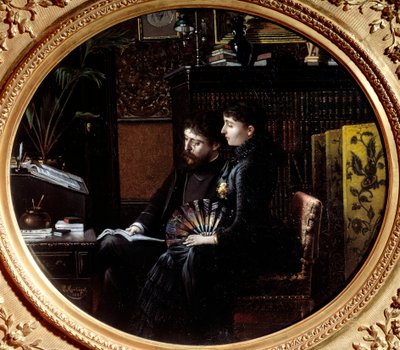 Alphonse Daudet (1840 - 1897) e sua moglie Julie Allard (1844-1940) nel loro ufficio di lavoro. Dipinto di Louis Montegut (1855-?) da Louis Montegut