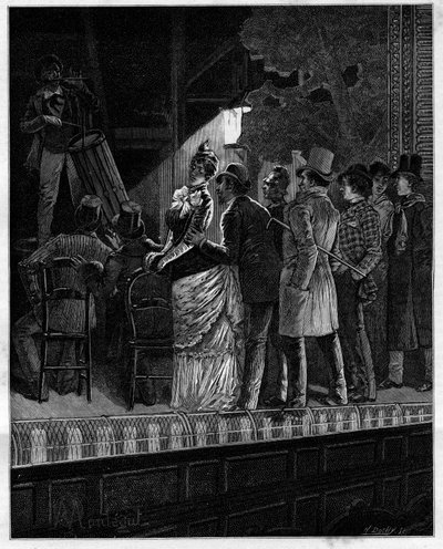 Che effetto, grande dio, prodotto su questo pubblico scettico questa musica rustica... Spettatori che ascoltano un suonatore di tamburo. In “Trenta anni di Parigi” raccolta autobiografica di Alphonse Daudet (1840-1897). Incisione dopo le illustrazioni di M da Louis Montegut