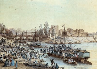 Nave carica di passeggeri che arriva al molo. Disegno di Louis de Lespinasse (1734-1808) 1782. Parigi, Museo Carnavalet da Louis Nicolas de Lespinasse