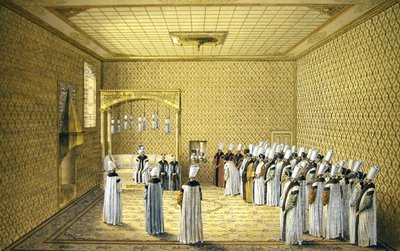 La presentazione di un ambasciatore al sultano nella Sala delle Petizioni del Palazzo Topkapi, Costantinopoli da Louis Nicolas de Lespinasse