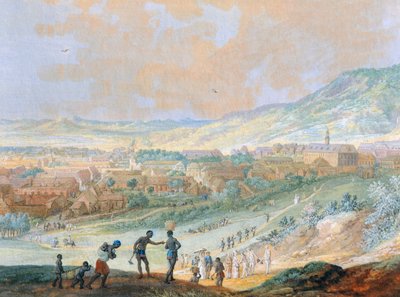 La città di Cap Francais (oggi Cap-Haitien) ad Haiti da Louis Nicolas van Blarenberghe