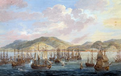 Veduta della città di Cap-Français (Cap de la République), vista mare a Santo Domingo (dettaglio) da Louis Nicolas van Blarenberghe