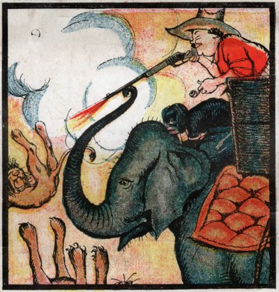 Nestor Fenleroc, colono europeo uccide leoni sparando a un elefante in Africa. 1923 da Louis Peltier