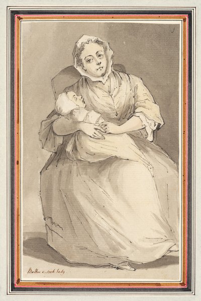 Donna seduta e bambino (matita, penna e inchiostro e acquerello su carta) da Louis Philippe Boitard