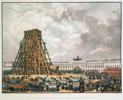 Sollevamento della Colonna di Alessandro a San Pietroburgo da Louis Pierre Alphonse Bichebois