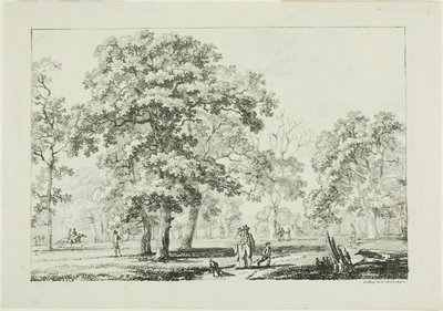 Persone che camminano in un bosco da Louis Pierre Baltard