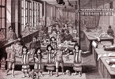 Fabbrica di bambole, sala di spedizione, da "La Nature" da Louis Poyet