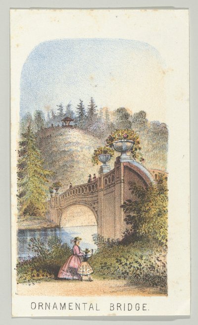 Ponte ornamentale, dalla serie, Vedute di Central Park, New York, Parte 2, 1864 da Louis Prang