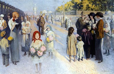 Una stazione ferroviaria in Russia della Transiberiana. sd. inizio XX secolo. Ill. di Sabatier da Louis Remy Sabatier