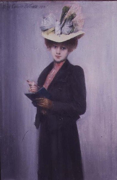 Una Signora Elegante con un Taccuino Blu da Louis Robert Carrier Belleuse