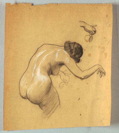Studio di figura nuda piegata che tiene una tazza da Louis Schaettle