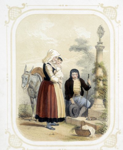 Famiglia in Bretagna davanti a un Pardon - in "Album du jeune voyageur", illustrato da Louis Lassalle da Louis Simon Lassalle
