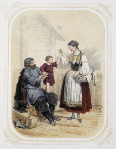 Famiglia in Russia - in "Album du jeune voyageur", illustrato da Louis Lassalle da Louis Simon Lassalle
