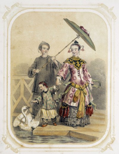 Famiglia che cammina in Cina - in "Album du jeune voyageur", illustrato da Louis Lassalle da Louis Simon Lassalle