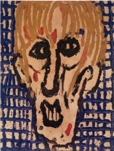 Männlicher Kopf vor gekacheltem Hintergrund von Louis Soutter