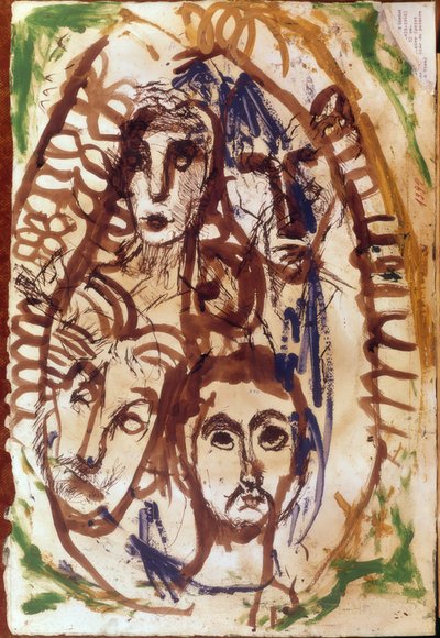 Drei Köpfe in einem Medaillon von Louis Soutter