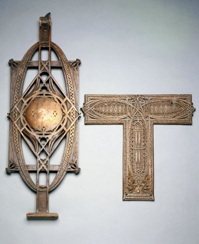 Balaustra di scala in ghisa placcata in rame e pannello decorativo in metallo placcato in rame, c.1894 da Louis Sullivan