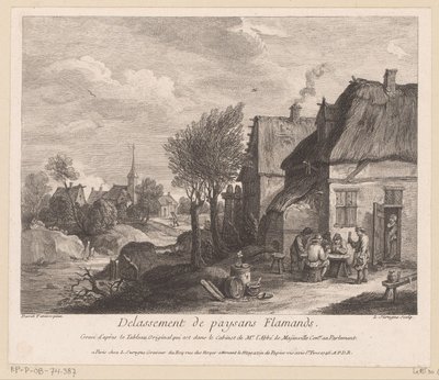 Vista di un villaggio fiammingo con contadini che giocano a carte da Louis Surugue