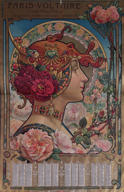 Calendario per il 1901 per il negozio Paris-Voltaire, Parigi, c.1900 da Louis Theophile Hingres