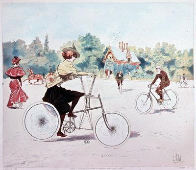 Donna in bicicletta - disegno di L. Vallet da Louis Vallet