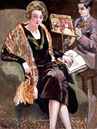 Mme Valtat e suo figlio con un banjo da Louis Valtat