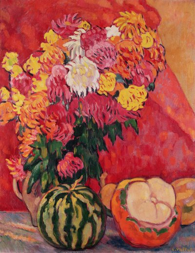 Vaso di gerani con meloni da Louis Valtat