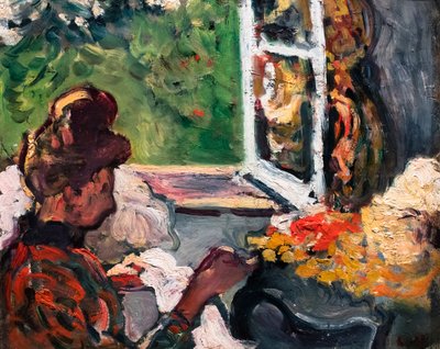 Donna seduta alla finestra, particolare, 1903 circa (olio su cartone) da Louis Valtat
