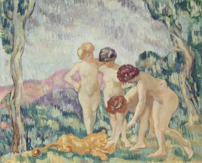 Ragazze che giocano con un cucciolo di leone, c.1905-06 da Louis Valtat