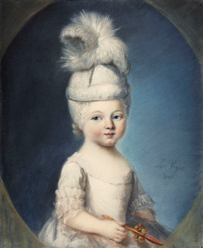 Ritratto del marchese de Fleury da bambino con un cappello imbottito, con una piuma, che tiene un sonaglio d
