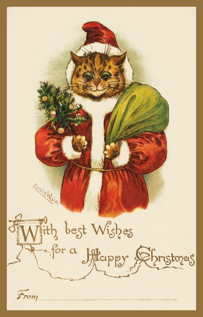 Gatto vestito da Babbo Natale da Louis Wain