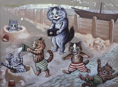 Gatti che si Bagnano nel Mare da Louis Wain